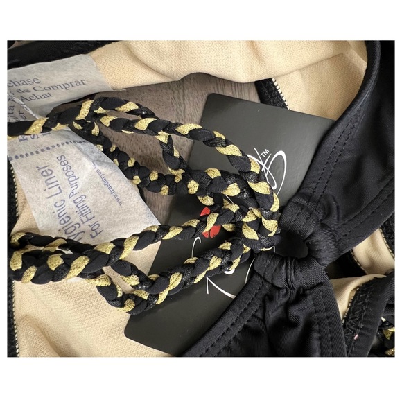 Forplay Black and Gold Triangle Halter String Bikini - Picture 5 of 6